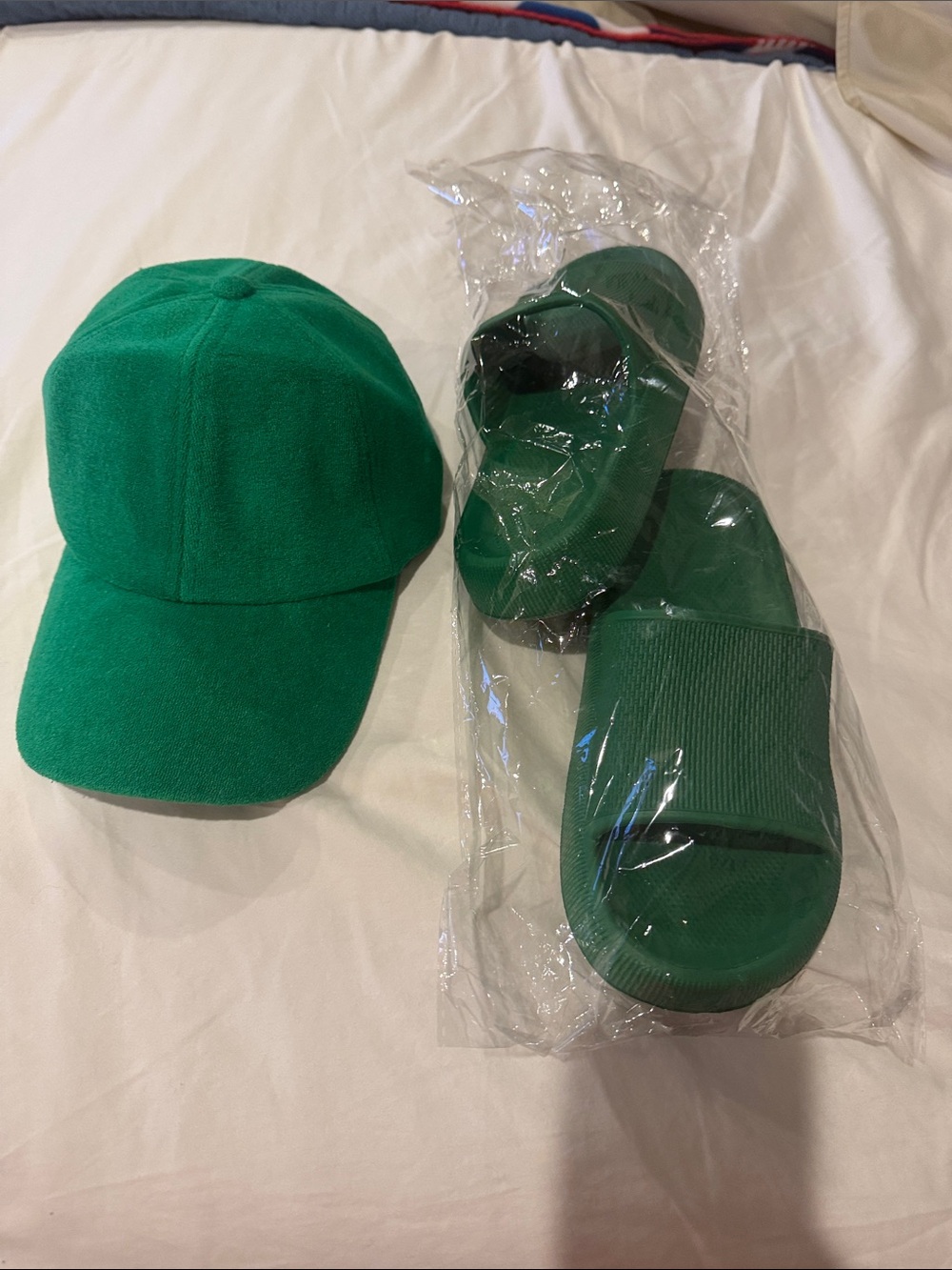 Green Baseball Cap and Matching Slide Sandals Set